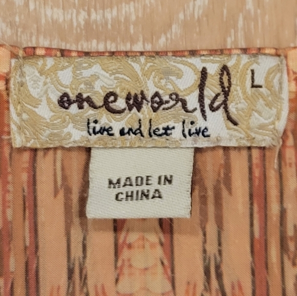 One World Live and let live patterned cap sleeve beaded tunic size Large - Picture 4 of 9